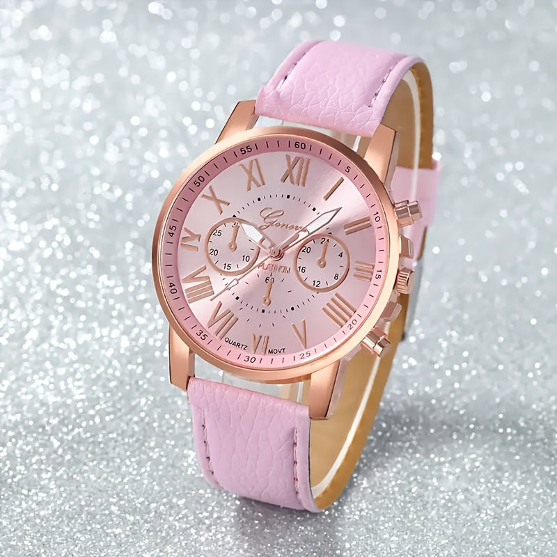 Fashion Quartz Watch Set with 10pcs, Zinc Alloy Case, PUPU Leather Strap in varied colors, button battery included & no additional battery required.