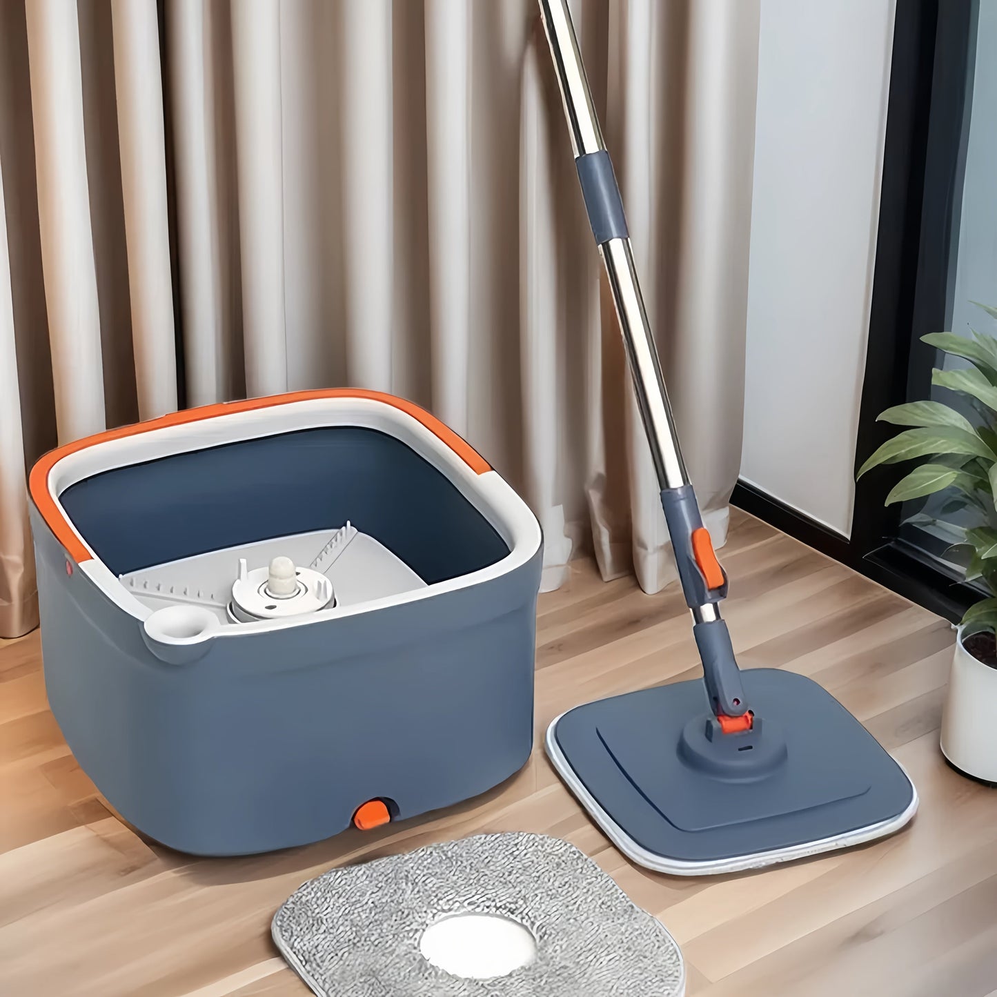 Effortlessly clean your floors with the EasyWring Spin Mop and Bucket Set. This convenient set includes a separate dirt chamber for hand-free washing, making it perfect for both wet and dry cleaning in kitchens, bathrooms, and living rooms. Constructed