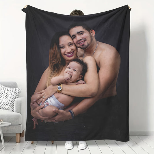 Personalize your Photo Flannel Blanket with a Soft and Cozy Polyester Throw, featuring vibrant Print Quality. This Machine Washable and Tear-Resistant blanket is perfect for Home Decor, Weddings, Birthdays, Christmas, and Valentine's Day gifts.