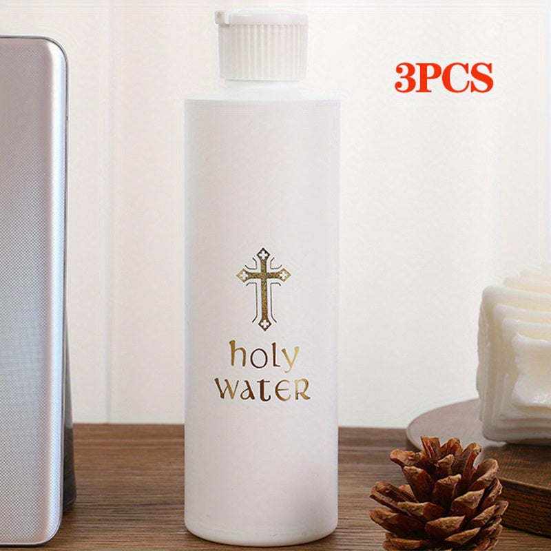 Sizes available: Large, Medium, and Small Holy Water Bottles made of Christian fine material for use in church prayer rooms and as home decorations.