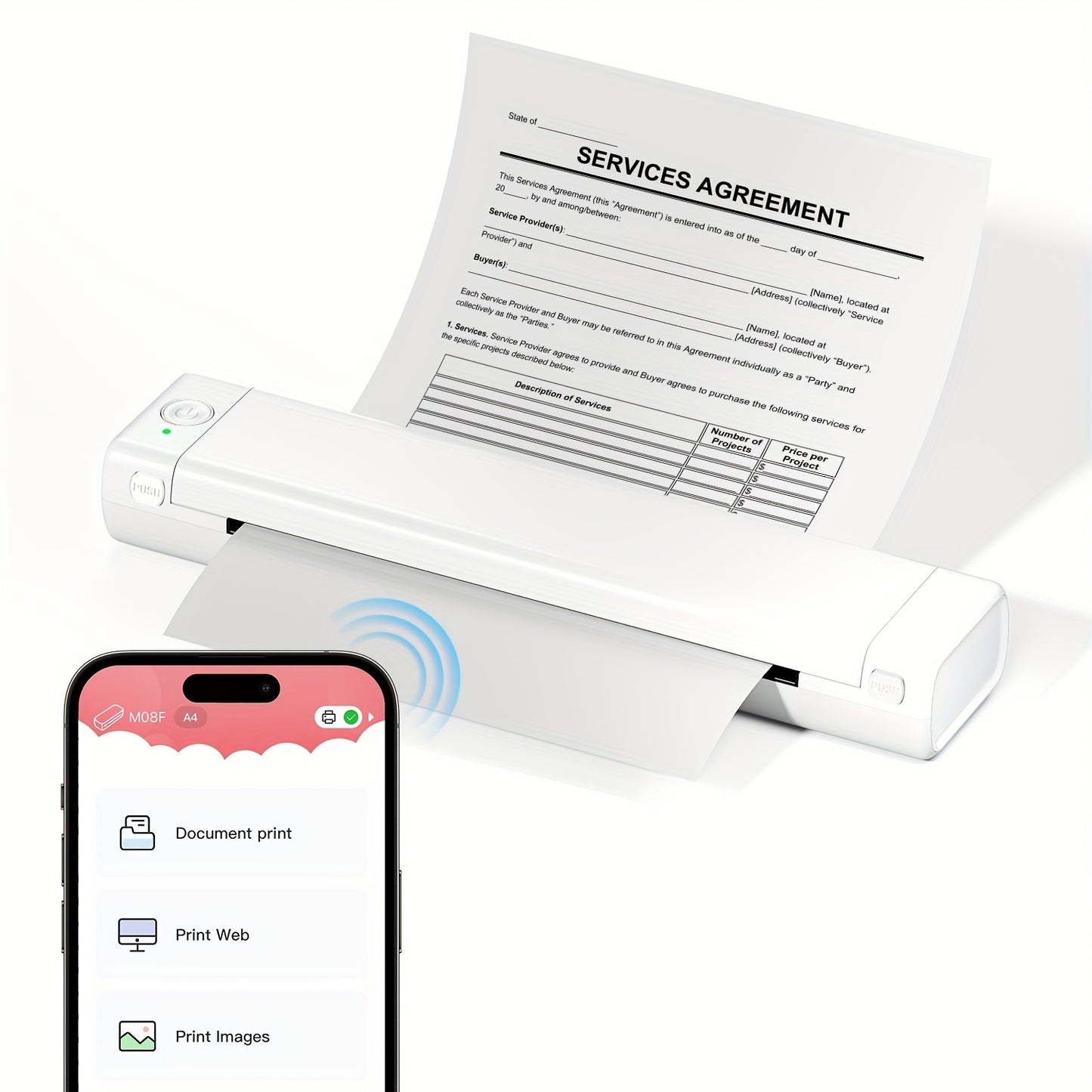 Itari M08F Portable Wireless Printer for Android, IOS & Laptop, 8.5'' X 11'' US Letter Size, Compact & Portable for Travel, Home, School, Office.