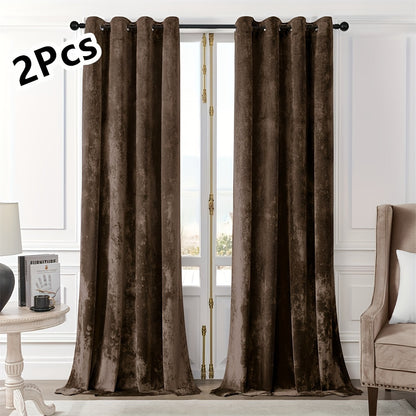 Pair of 2 crushed velvet curtains with heat and sound insulation, ideal for living room, bedroom, and office.