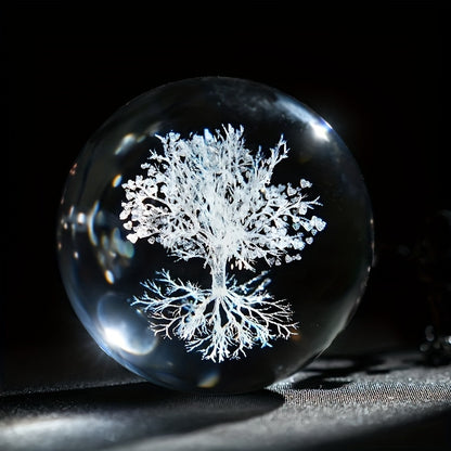 1 Tree of Life crystal ball night light, engraved with 3D glass plant design, perfect for gifts and home decor.