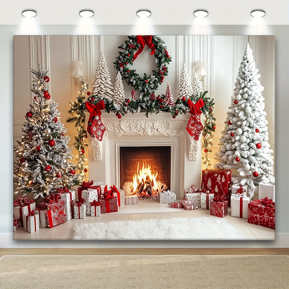 Glam up your Christmas fireplace with our 1-piece polyester backdrop, no need for electricity! Perfect for holiday and New Year's celebrations, winter festivities, and photo sessions.