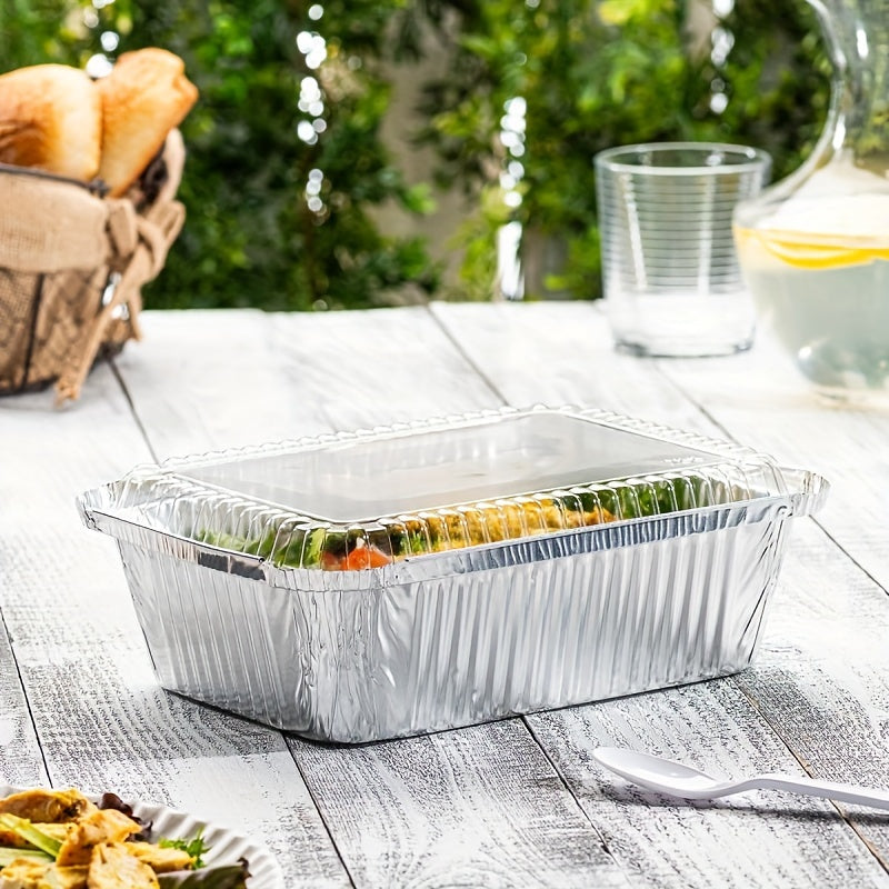 50 sets of Disposable Aluminum Foil Pans with Lids, each measuring 18.54cm x 13.21cm - Safe for Cooking, Baking, and Meal Prep - Suitable for Holidays such as Halloween, Christmas, Thanksgiving, Mother's Day, and Independence Day - Chemical-Free.