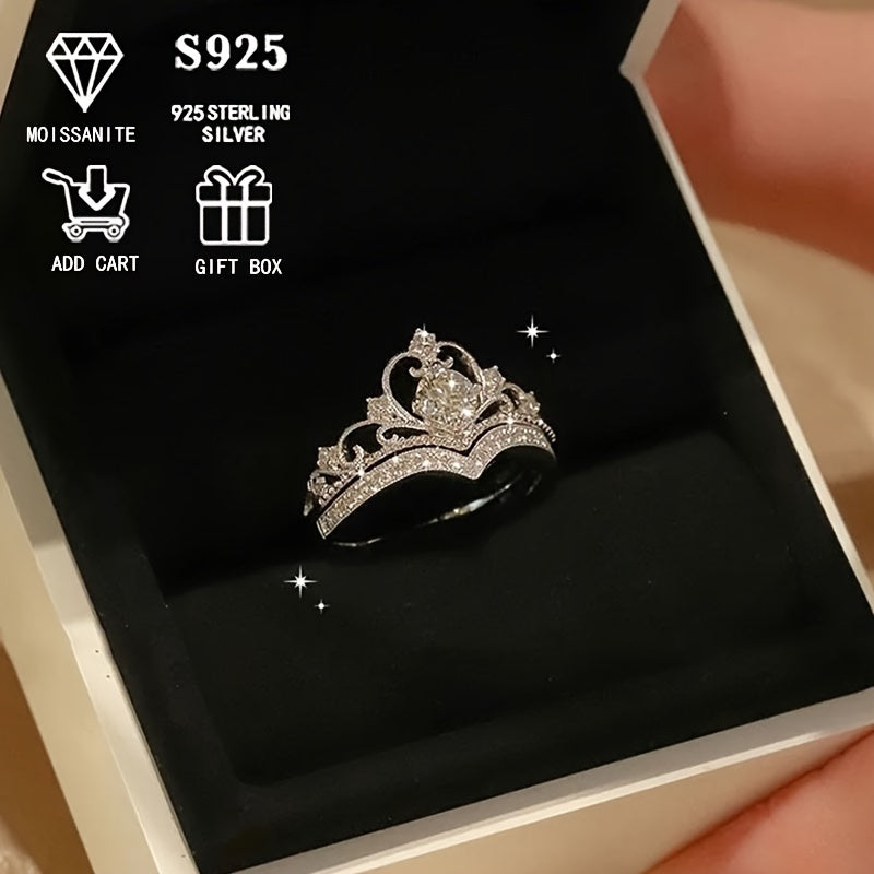 0.5ct Moissanite Crown Stackable Engagement & Wedding Ring - Ayollar uchun nozik 925 Sterling Silver Zargarlik, Kam Allergiya Dizayni bilan Sovg'a Qutisi - 14 Fevral va Onalar Kuni uchun Ideal