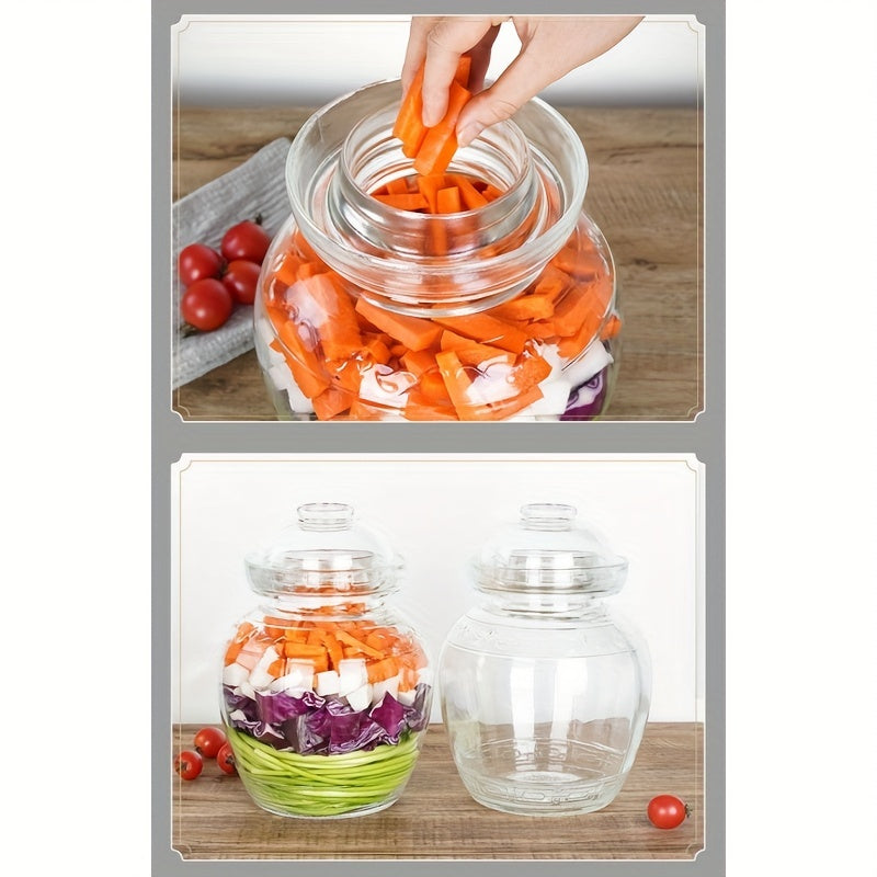 Handcrafted glass fermentation jar with water seal - ideal for pickling, kimchi, sauerkraut, and wine brewing. Available in 1500ml and 2500ml sizes. Great for canning and fermenting.