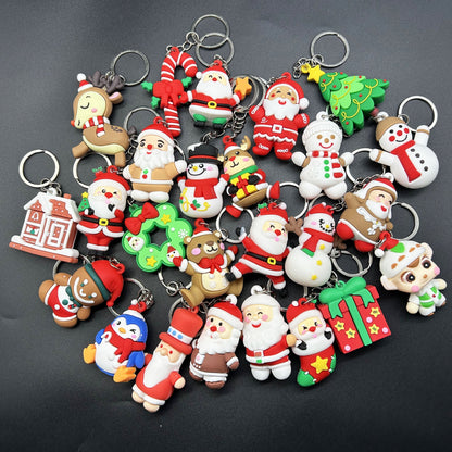 Set of 25 Festive PVC Cartoon Christmas Keychains, including Couple Keyrings with Ring Buckles and Holiday Charm Pendants for Decorating Christmas Trees Ornaments