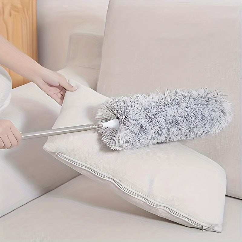 Extendable Duster with Telescopic Handle - This versatile cleaning tool features a bendable head and can be used on high ceilings, furniture, cars, and more. Made of reusable washable microfiber, it is perfect for use in living rooms, bedrooms