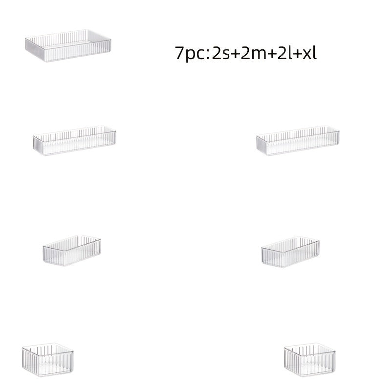 6/7/8pcs set of multi-functional acrylic transparent makeup storage box combinations, suitable for office and home use.