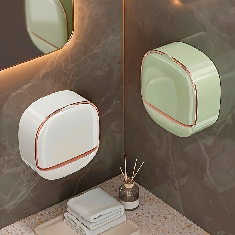 Modern Wall-Mounted Soap Dish with Drain Cover, Made of Plastic. Odor-free and Non-Electric Bathroom Soap Storage Container, perfect for keeping your Shower Accessories organized.