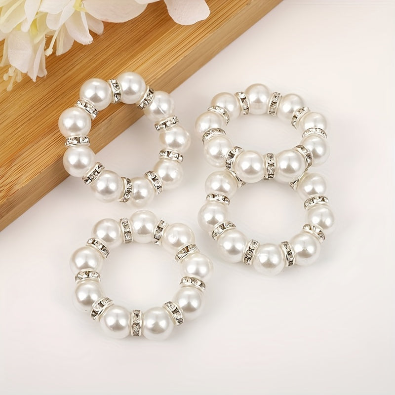 12 elegant pearl napkin rings for weddings, banquets, and home decor, handcrafted with a beaded, stretchable design.