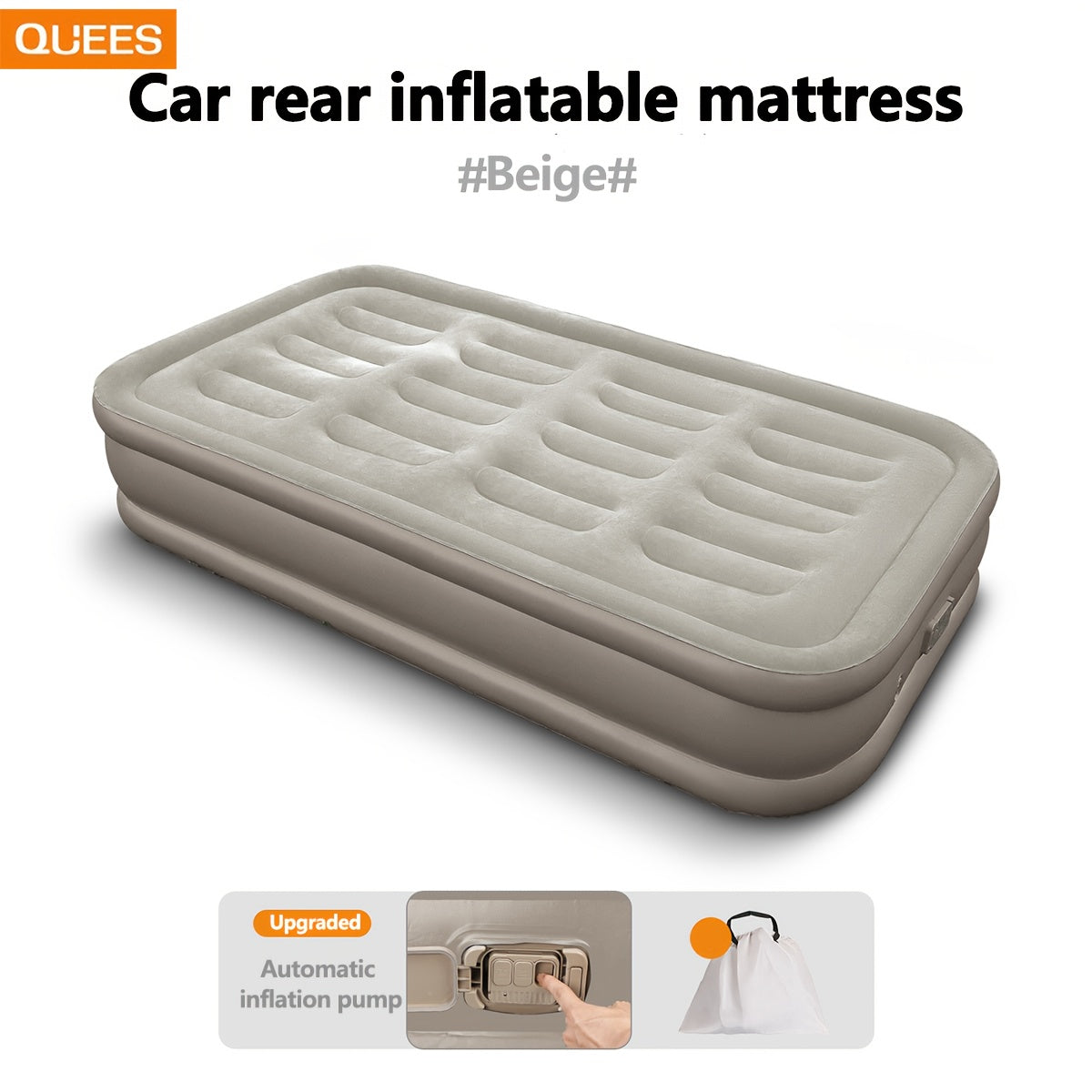 Thick car trunk with air cushion, single plush high bed in Mica color. Comfortable, non-slip fabric suitable for camping and indoor use during RV travel.