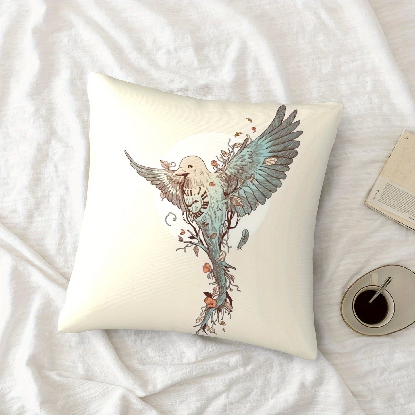 Modern Throw Pillow Cover in Timebird Style - Made of Polyester with Zipper Closure - Hand Washable, Woven Design, Suitable for Different Room Styles - Adds Elegance to Your Sofa or Bedroom (Pillow Sold Separately)