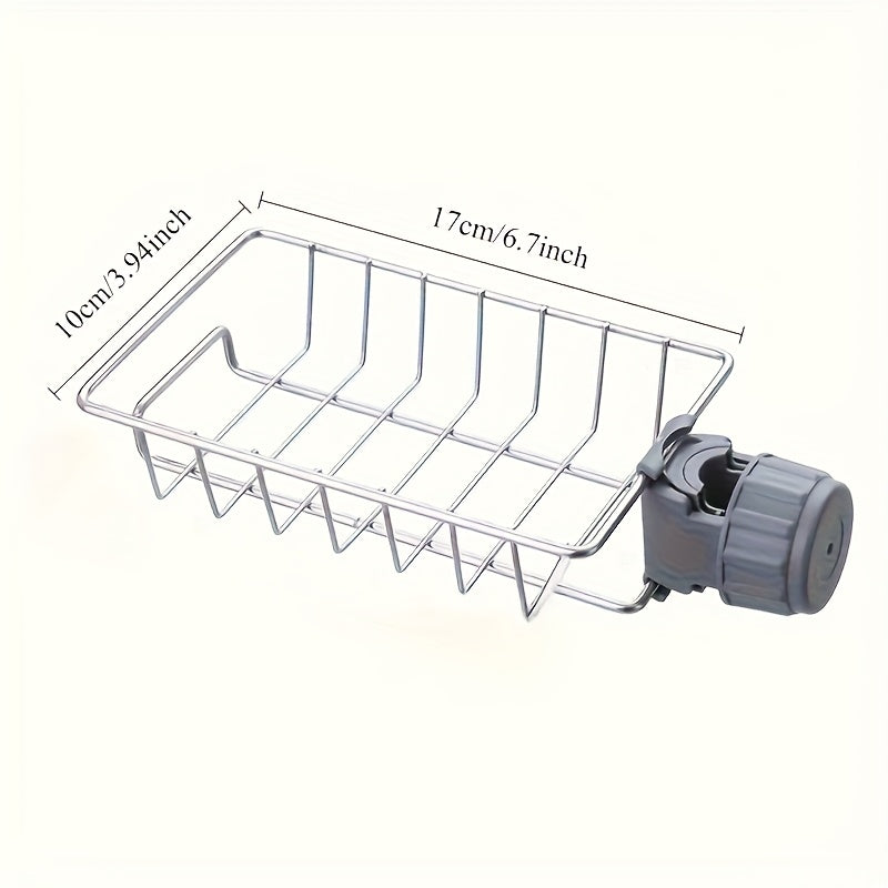 Stainless Steel Faucet Storage Rack for Kitchen Sink Organization - Includes Sponge and Cloth Holder - No Electricity Needed