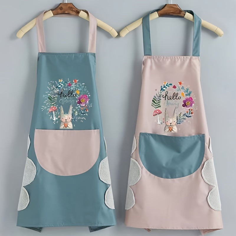 Waterproof, oil-resistant kitchen apron made of durable PVC material with hand wipe pocket. Ideal for cooking, gardening, and household use in the living room. No battery required.