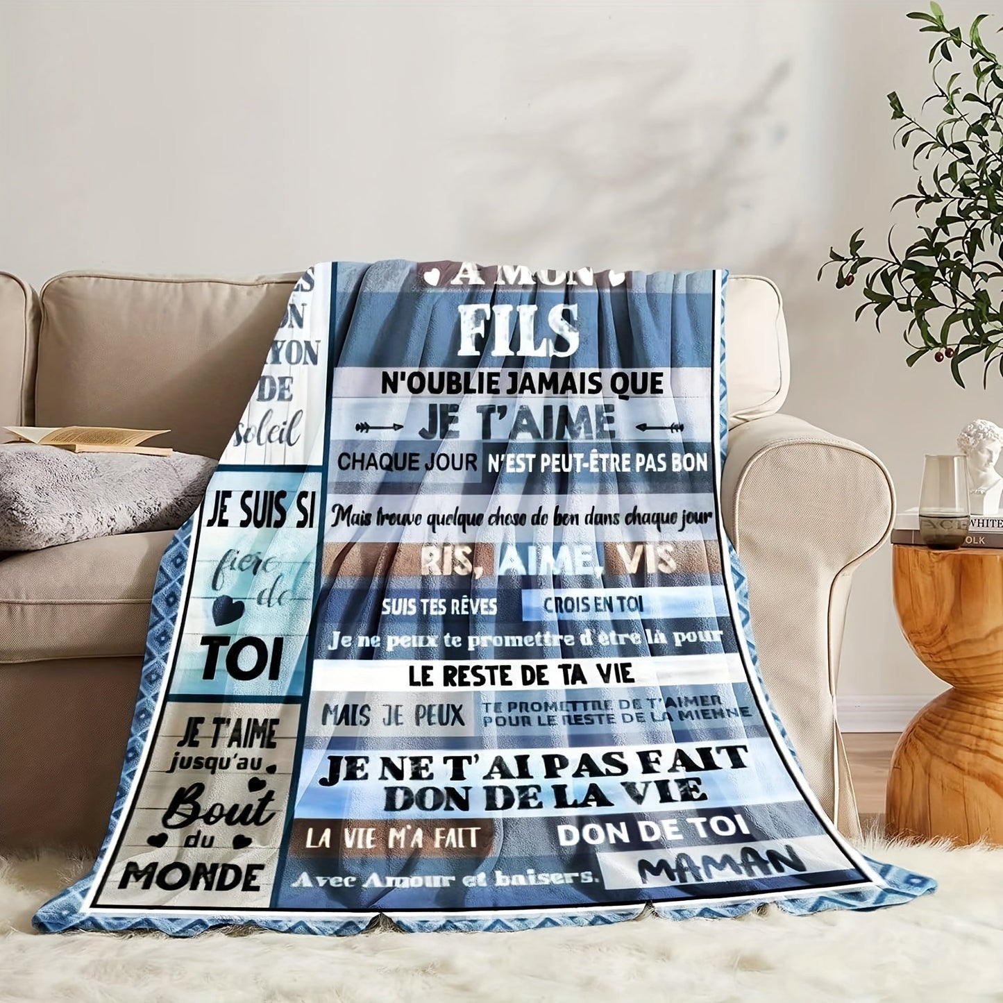 Soft and warm flannel throw blanket inspired by French cozy style - Ideal gift for your son, perfect for couch, bed and camping | Hypoallergenic and easy to wash in machine