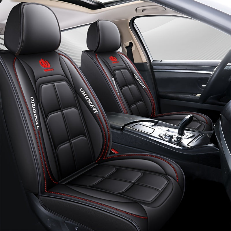 Premium PU leather car seat cover for sedans & SUVs in stylish red & black design with "Original" script. Durable, comfortable, and fits cars perfectly. Upgrades vehicle interior with