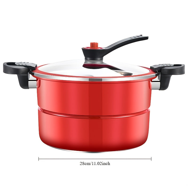 ITechjoy 2-Piece Set: Red Stainless Steel Pressure Cooker and Soup Pot with Steamer - Large Capacity, Durable, Ideal for Home and Restaurant Cooking