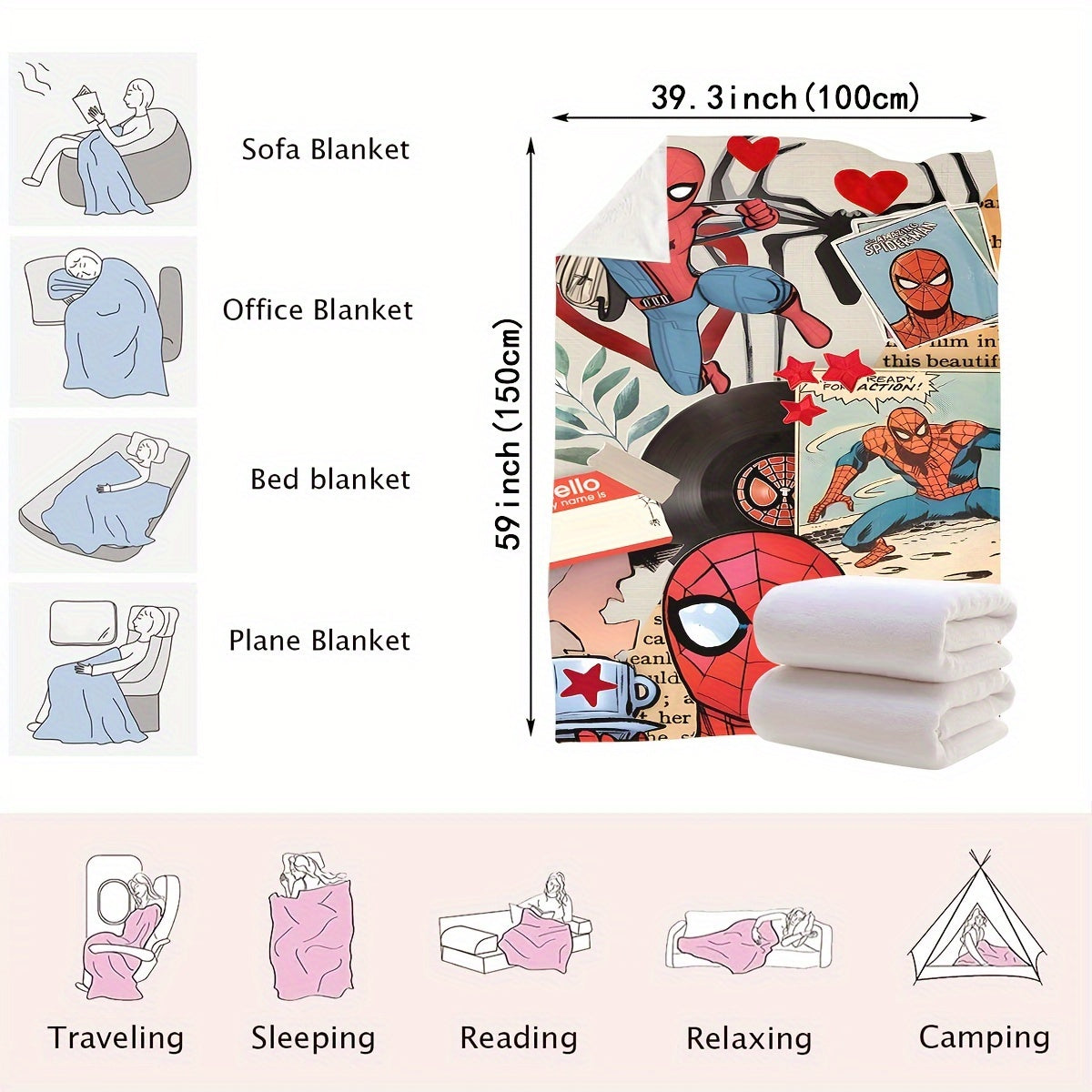 Cartoon Spider Plush Blanket - Perfect for All Seasons! 
This cozy 1pc blanket features a fun cartoon spider design and is made of high-quality polyester material. 
It is great for keeping you warm in bed, on the sofa, while traveling, camping, or even