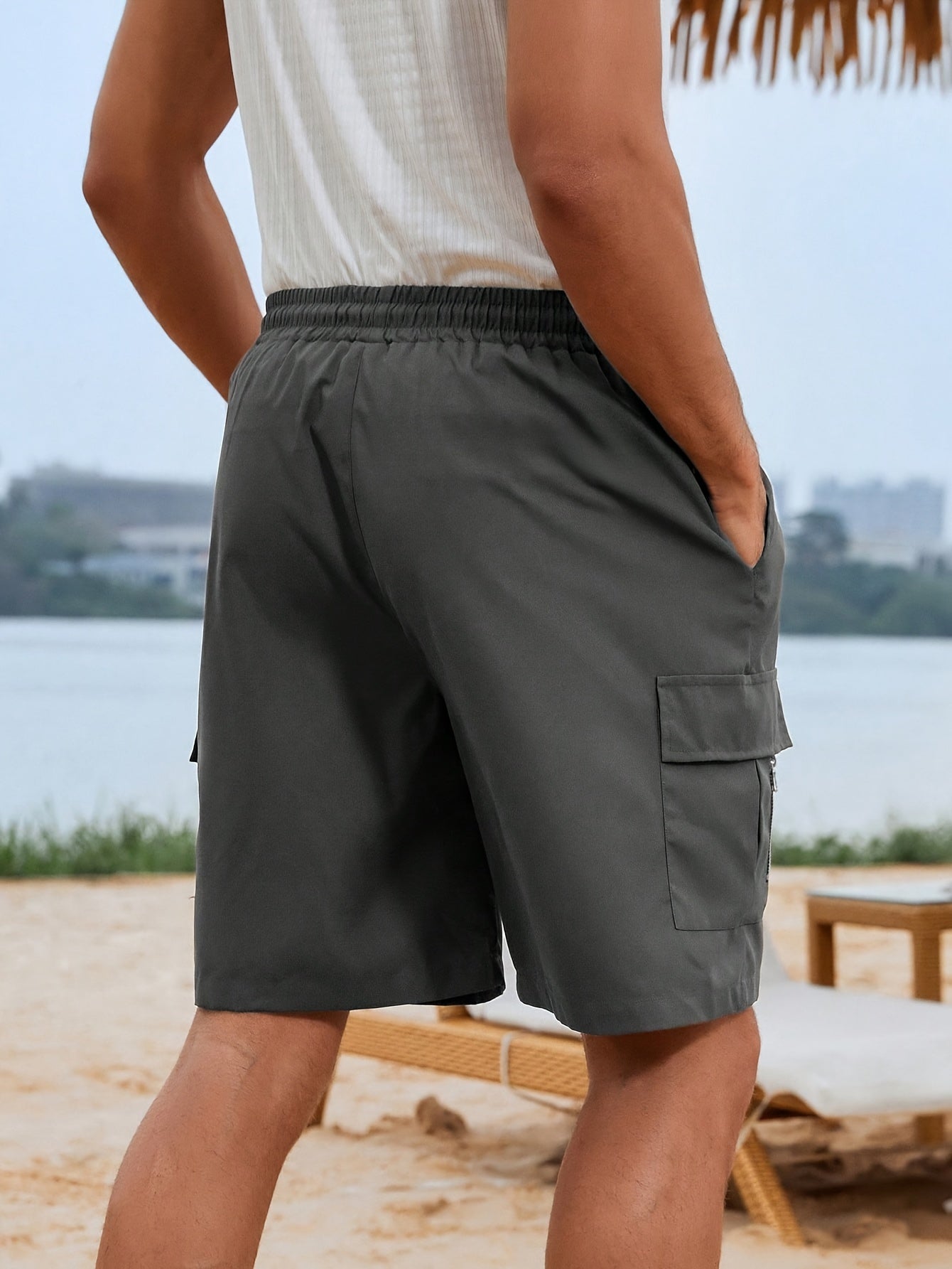 Men's plus size cargo shorts in durable woven fabric with pockets, drawstring waist, and machine-washable design.