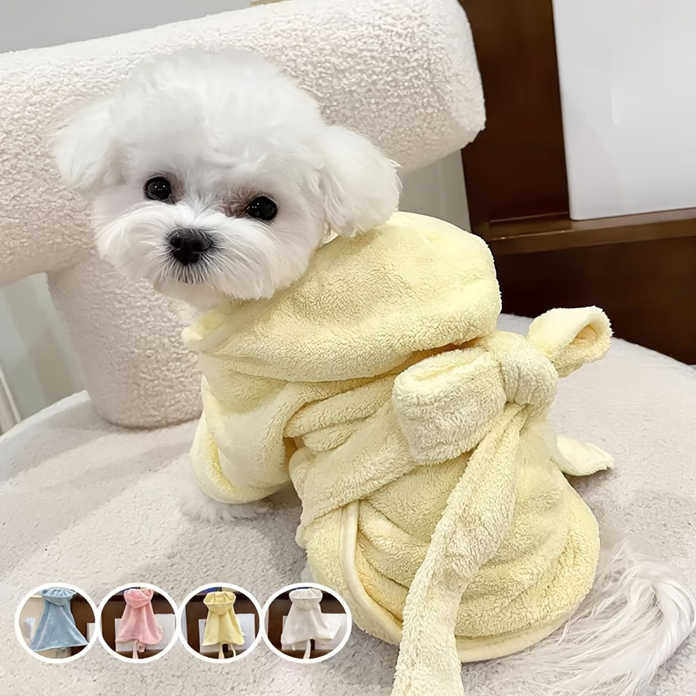 Highly absorbent microfiber bathrobe for small to medium pets - fast drying, soft, secure closure.