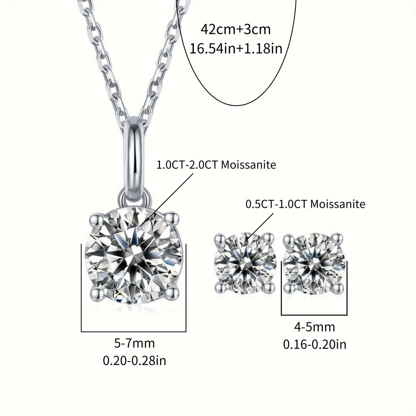 Stylish Moissanite Jewelry Set for Women - Featuring a 1.0CT/2.0CT Pendant Necklace & Stud Earrings, Beautifully White Gold Plated S925 Silver, Ideal for Engagement, Wedding, or Special Occasions. Comes with a Luxurious Gift Box, Perfect for Gifting at