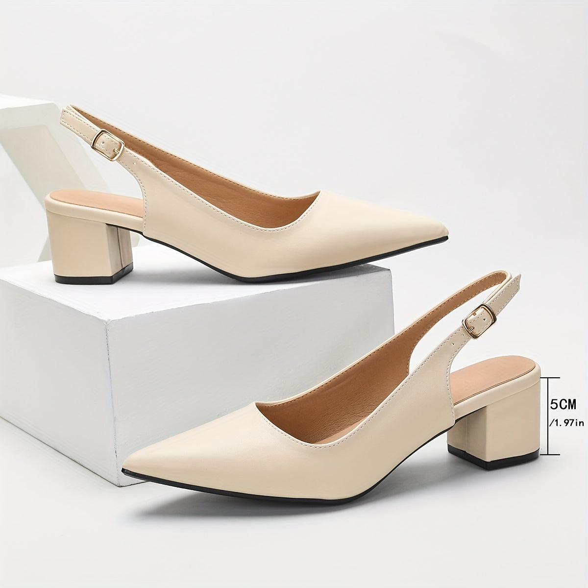 Stylish women's block heel pumps with ankle strap, open back design for parties and all seasons.