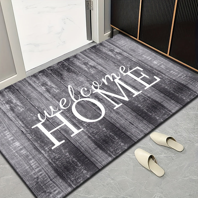 Wood panel design welcome mat made of non-slip, easy-to-clean, lightweight and fade-resistant material suitable for both indoor and outdoor use. Ideal for use in living rooms, bedrooms, kitchens, patios, and laundry rooms.