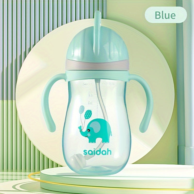 Saidah 350ml Adorable Cartoon Sippy Cup with Straw - BPA-Free, Leakproof & Non-Slip Training Water Bottle for Kids - Available in Pink or Blue