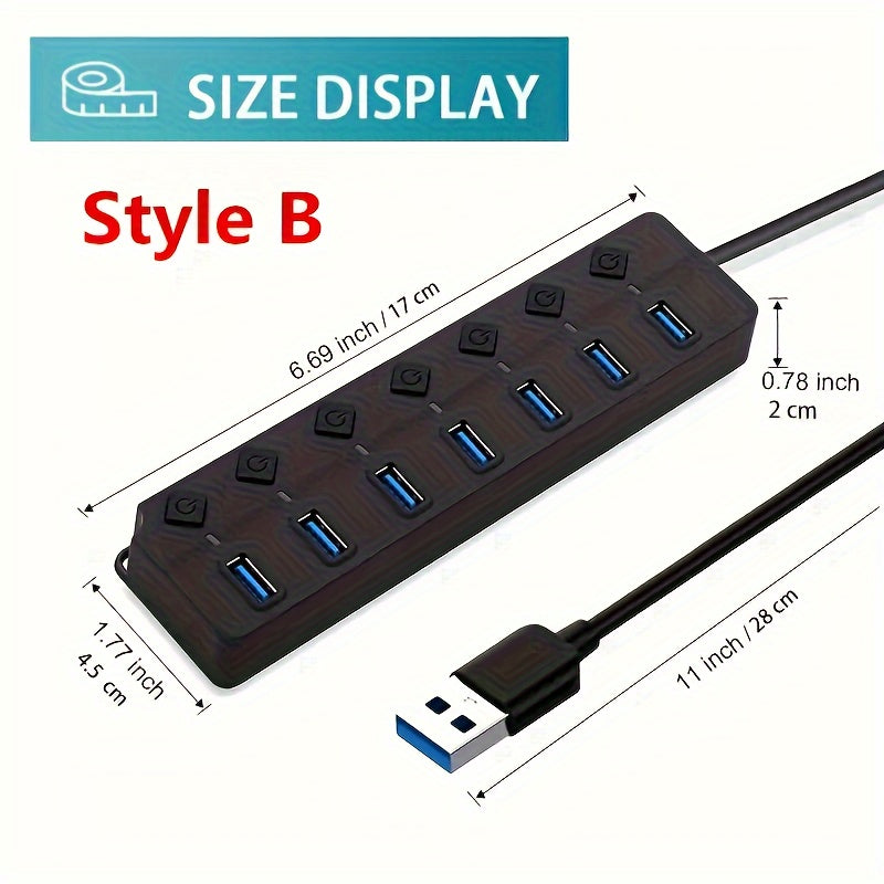 1pc USB Adapter Hub with 7 or 4 Ports, LED Light and Power On/Off Switch for PC or Laptop