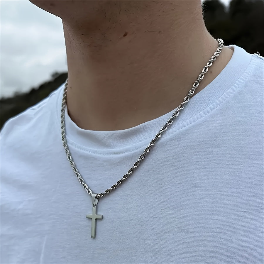 Sleek Gothic Hip Hop Cross Pendant Necklace - Minimalist Chain, Great for Everyday Use & Gifting, Perfect for Valentine's Day, All-Season, Gothic Inspired, Unique Design.