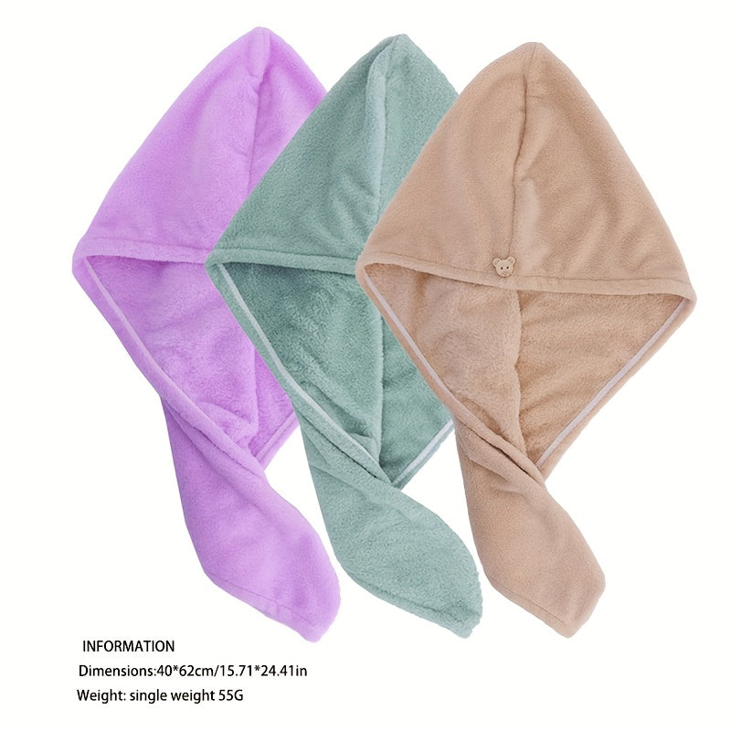 3/4 Super soft hair drying towels with buttons for all hair types.