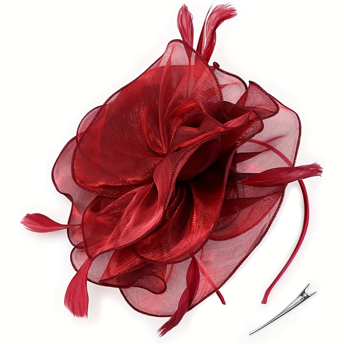 Elegant 1950s Style Fascinator Yarn Derby Hat for Women - Featherless Flower Hair Hoop Perfect for Tea Party, Cocktail, Wedding - Pack of 1 with Gift Box