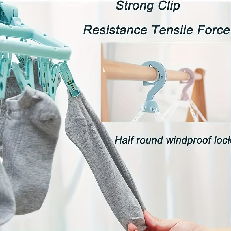 32-piece Folding Clip Hanger for Laundry, Plastic Hanging Rack with Large Capacity, Drying Rack for Socks and Underwear, Space-saving Organizer for Bedroom, Bathroom, Closet, Wardrobe, Home, Dormitory