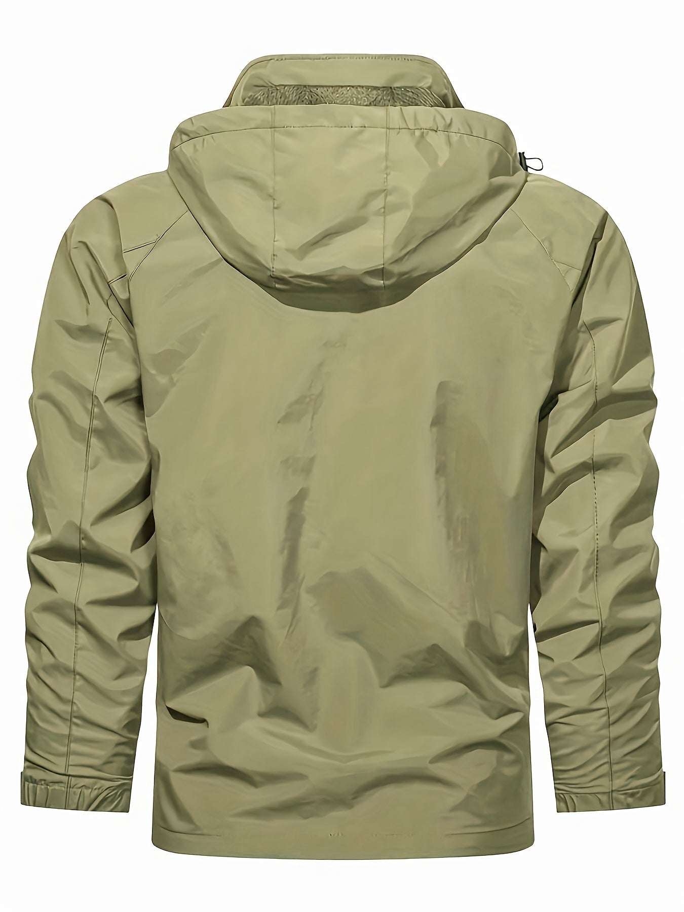 Hooded softshell jacket with multiple pockets, ideal for hiking and camping.