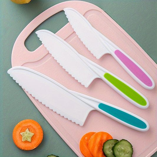 Set of 3 Plastic Bread Knives for Kids, Perfect for Fruit, Cake, Baking, Cheese, Dessert - Safe Kitchen Tools for Food Contact