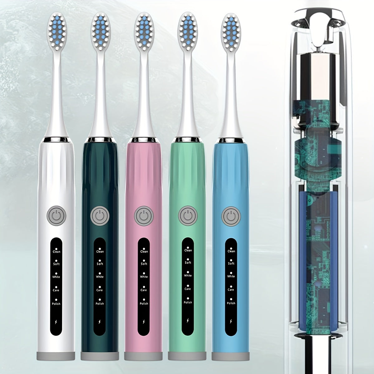 High-quality adult electric toothbrush with USB charging, 8 brush heads. Choose from 5 colors. Fully automatic, suitable for sensitive gums and teeth.