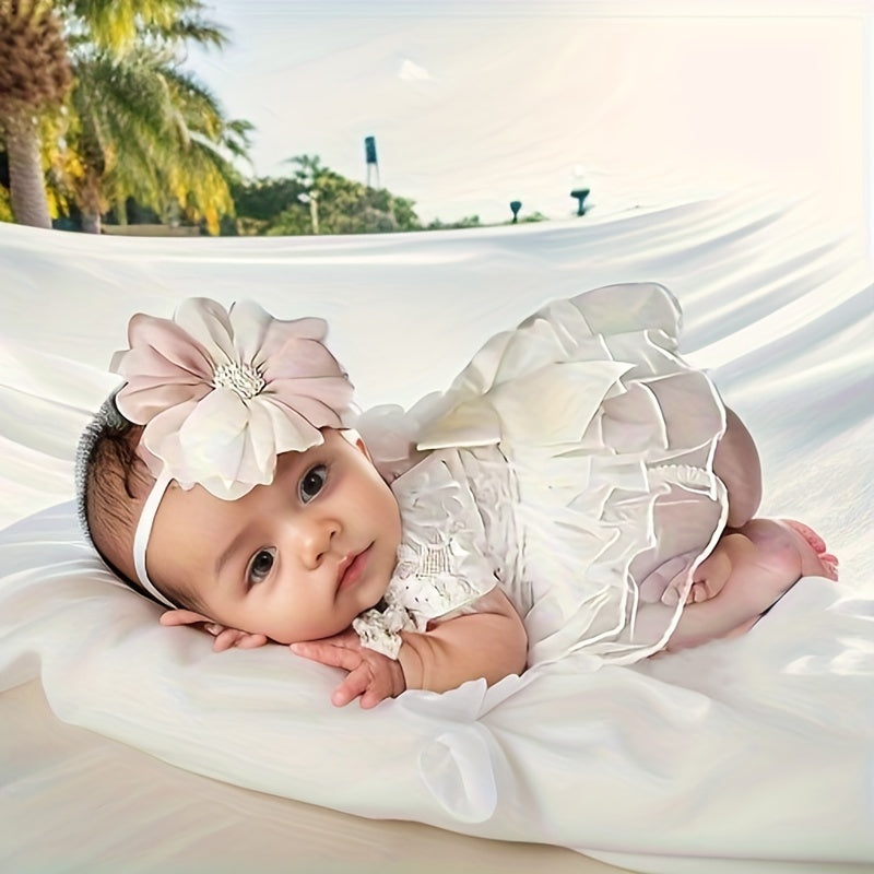 Charming Outfit Set for Newborn Photography: Lace Romper Bodysuit & Headband Accessories for Baby Girls