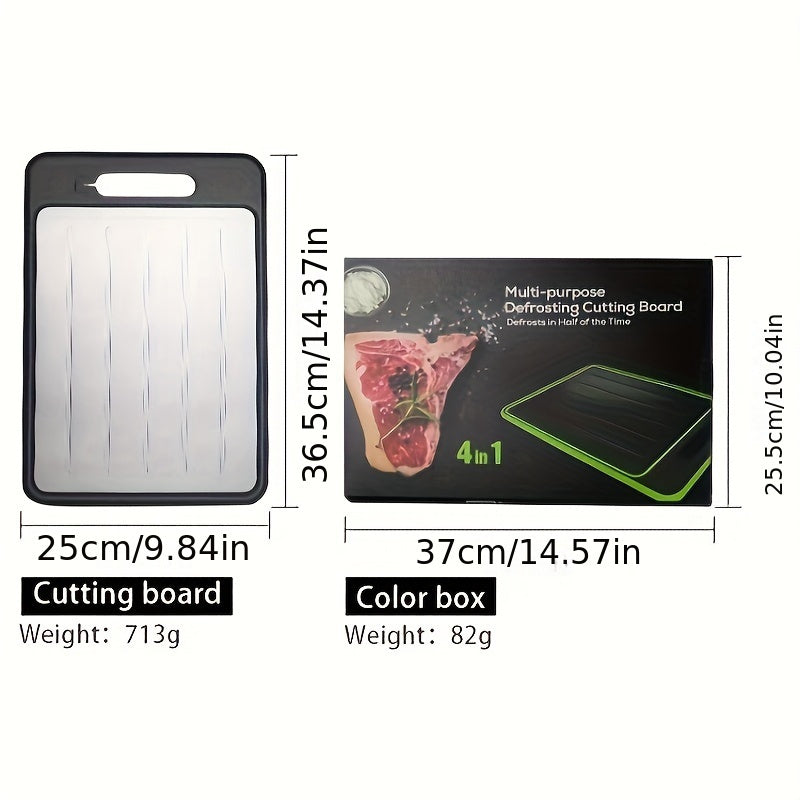 Double-Sided Defrosting Board with Aluminum and Plastic Construction, Includes Garlic Grinder and Knife Sharpener - Ideal for Thawing Frozen Meat