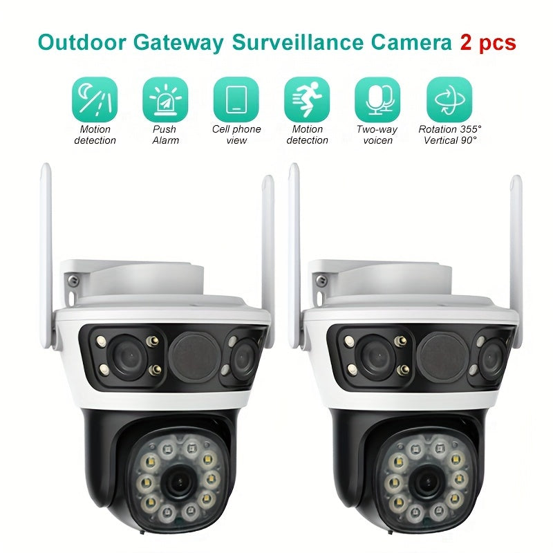 Get two Anyazhineng 1296P HD outdoor security cameras for wall hanging. These cameras are not waterproof and can be controlled through Android and an app. They feature night vision, are compatible with smartphones, have a 355° pan and 90° tilt, offer