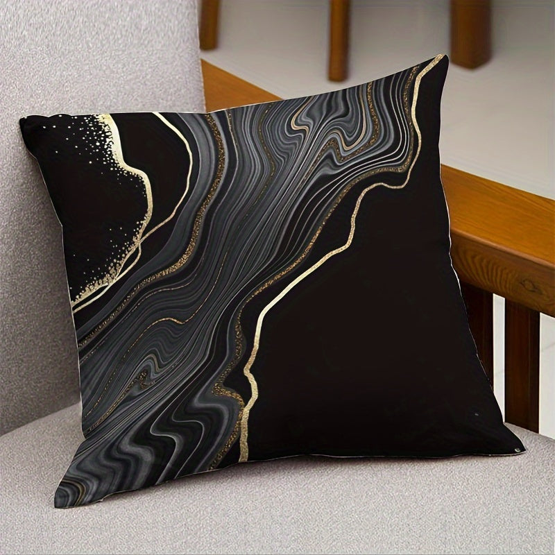 Luxury black and golden pillow covers, 44.98 cm x 44.98 cm, machine washable and durable. Perfect for adding a soft accent to your couch.