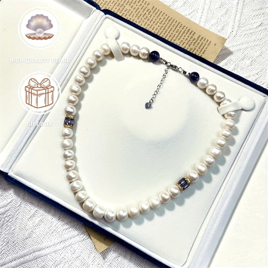 An exquisite Freshwater Pearl Necklace designed for women, featuring a timeless and elegant neutral style. Crafted from natural pearls with unique growth imperfections, this necklace comes in a beautiful gift box making it the perfect romantic gift for