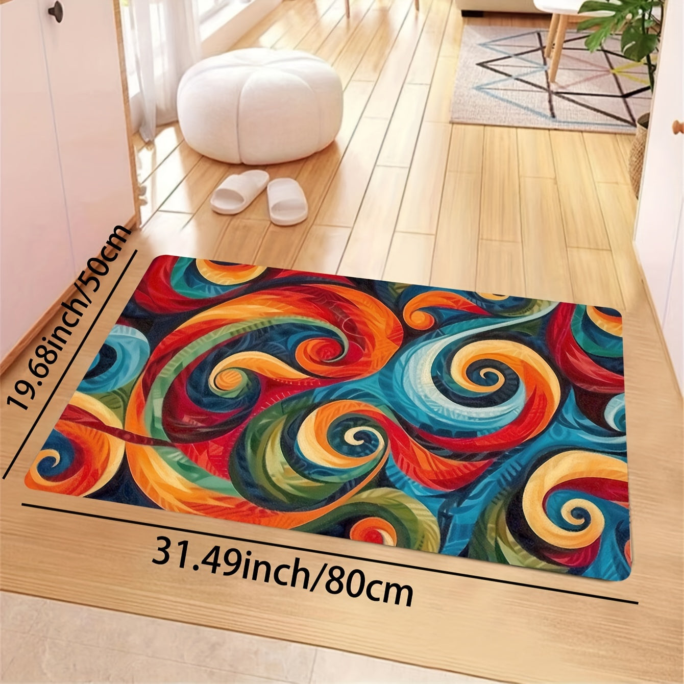 Soft and thick abstract three-dimensional line kitchen floor mat with a thickness of 8mm. Can be used in the living room, bedroom, and indoor doors. This machine-washable entrance carpet is a decorative addition to any space. Ideal for kitchen use.