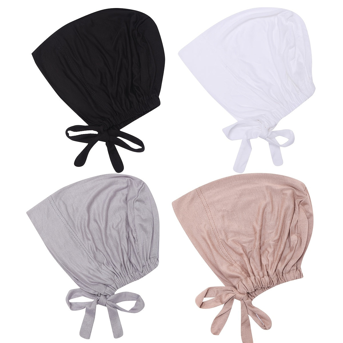 Adjustable Modal Undercap Set includes 4pcs of breathable, stretchy lace-up inner hijab caps for women in solid colors.