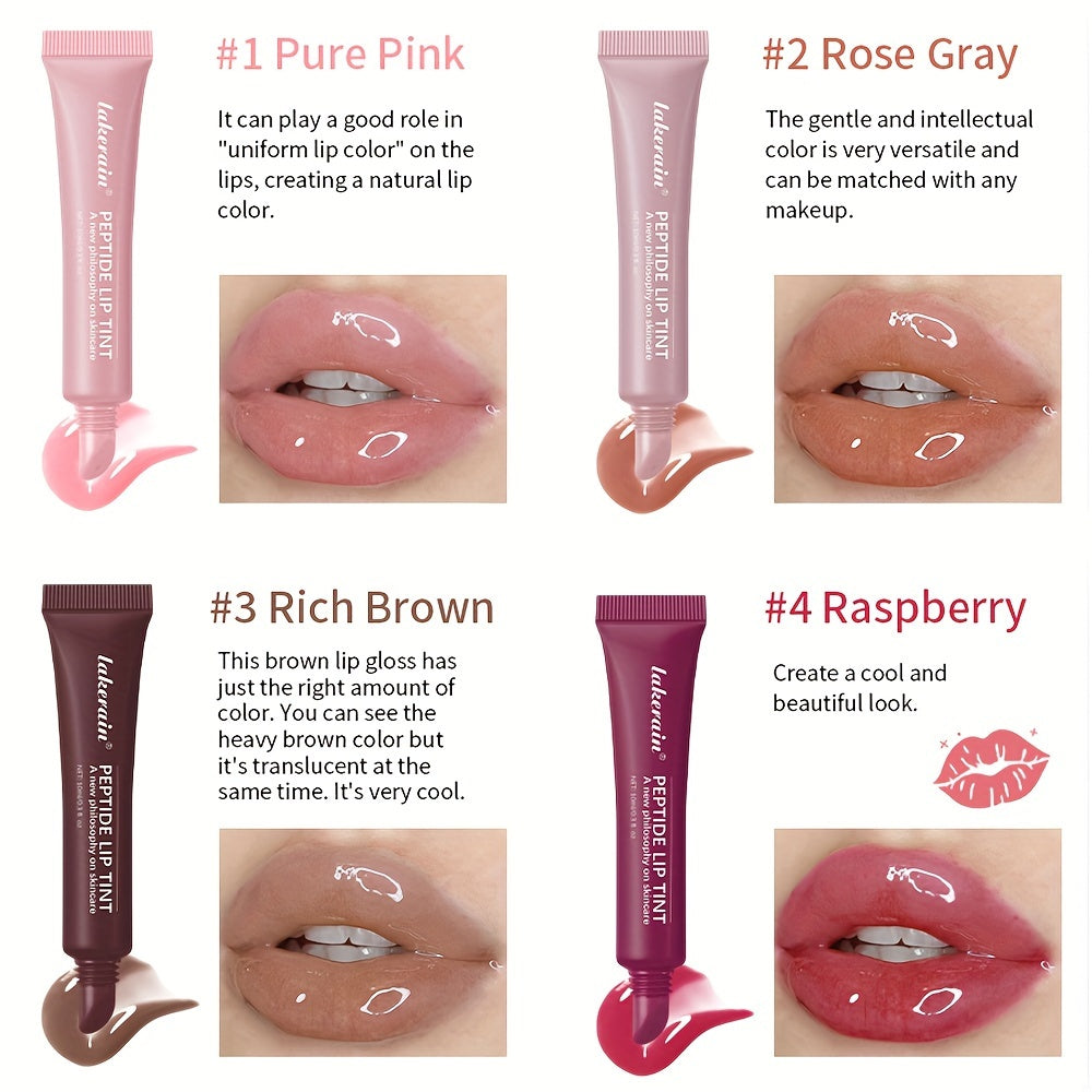 Lakerain Peptide Lip Tint - Tinted Lip Oil - Hydrating Formulas, 4 Colours