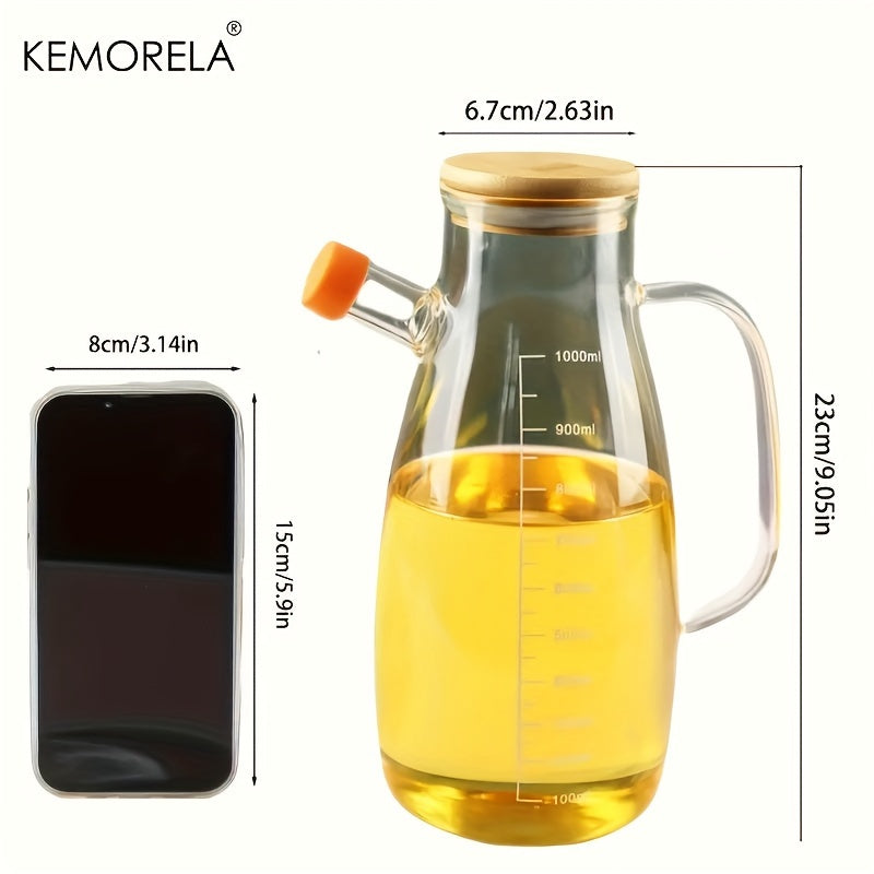 KEMORELA Glass Olive Oil Dispenser, Leak-Proof Condiment Bottle with Measurements, Machine Washable, Rectangle Shaped Oil & Vinegar Cruet - Patterned Design