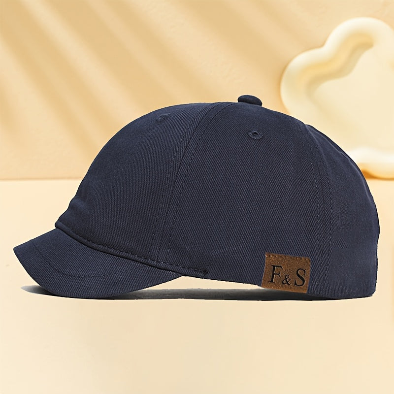 F&S Vintage-Inspired Baseball Cap with Faux Leather Patch - Adjustable and Sun-Protective. Classic European & American Fashion Accessory with Short Brim, Polyester, Woven Fabric.