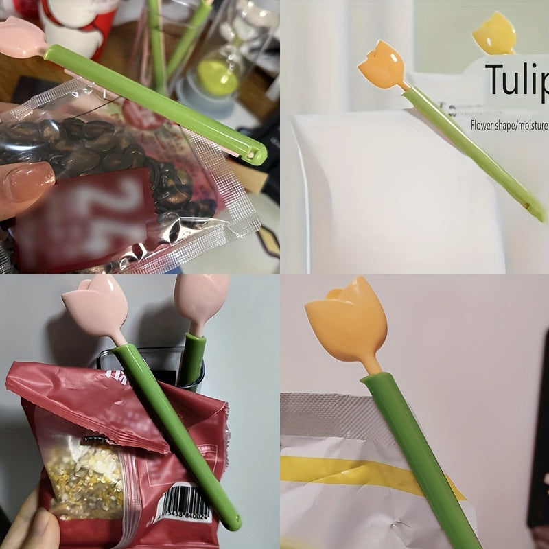 Set of 5 Tulip-Shaped Food Bag Clips with Storage Box - Keep Snacks Fresh and Moisture-Proof in the Kitchen