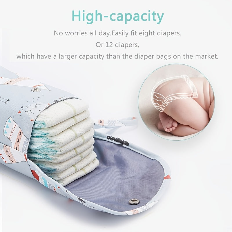 Durable polyester diaper storage bag for kids, perfect for diapers and wet wipes.